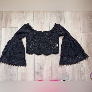 Black Lace Bell Sleeve Crop Top Whimsigoth Feminine Goth BOHO Festival Club